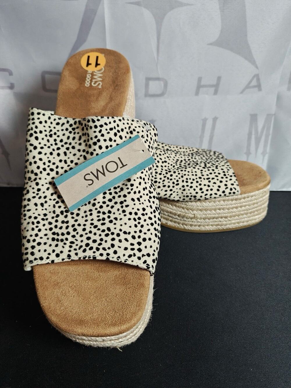 TOMS Laila Mule Wedge Sandals Fog Flocked Mini Cheetah Print Womens 11 NWT blems